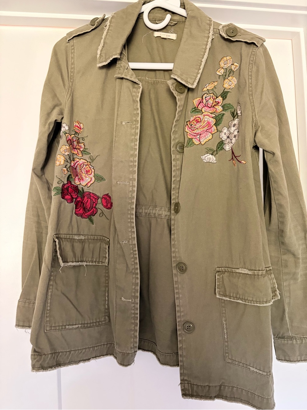 Maurices Olive Green Embroidered Military-Style Jacket